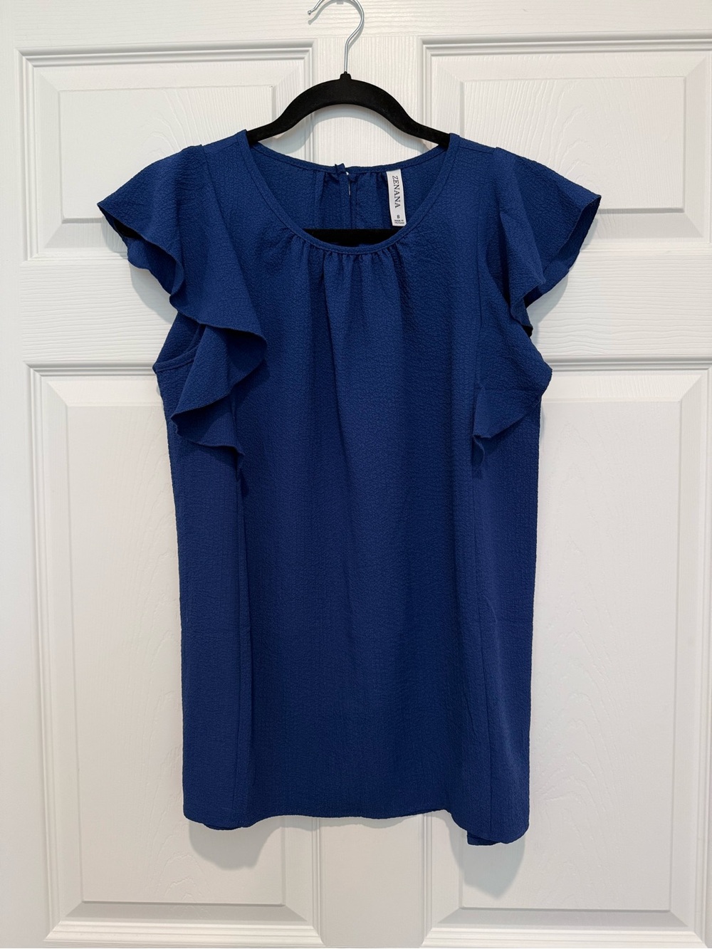 Zenana Light Navy Blue Ruffle Sleeve Blouse